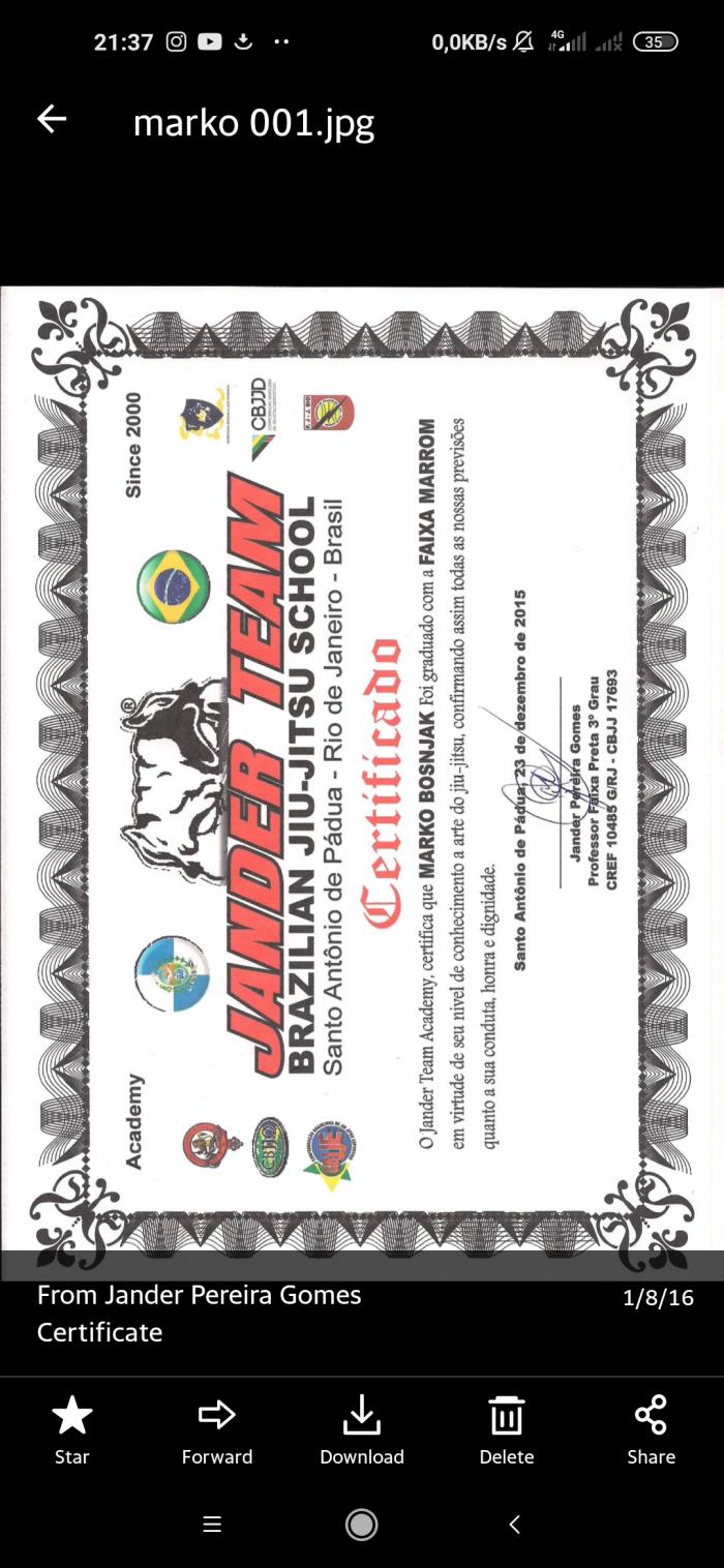Brown belt · December 23, 2015 · Promoted by Jander Pereira Gomes