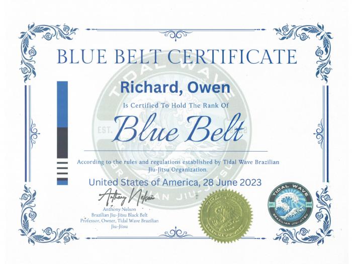 Blue belt · June 28, 2023 · Promoted by Anthony Nelson