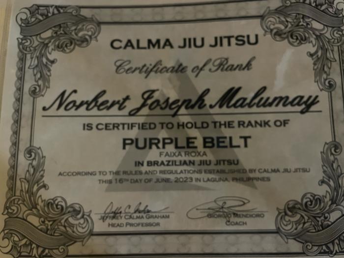 Purple belt · June 16, 2023 · Promoted by Jeffery Calma Graham