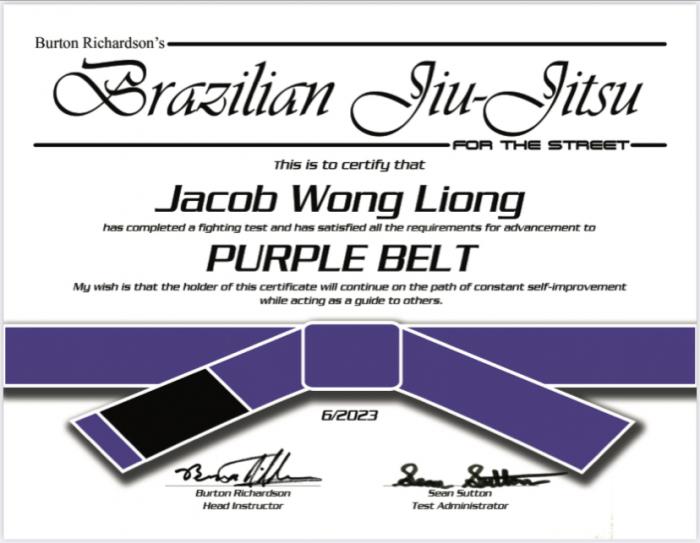 Purple belt · July 6, 2023 · Promoted by Sean Sutton