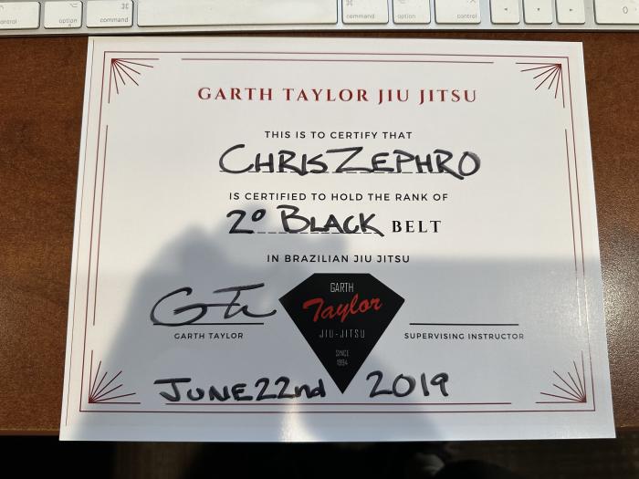Black belt 2nd degree · June 22, 2019 · Promoted by Garth Taylor