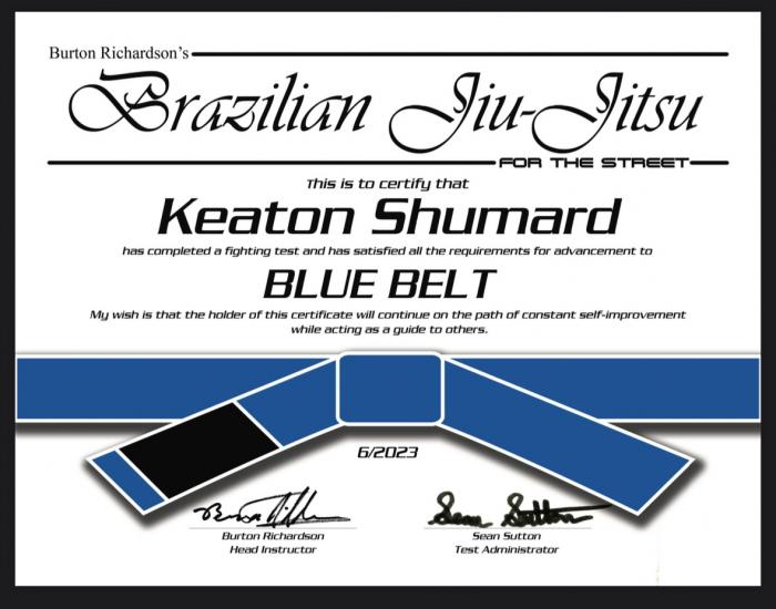 Blue belt · July 18, 2023 · Promoted by Sean Sutton
