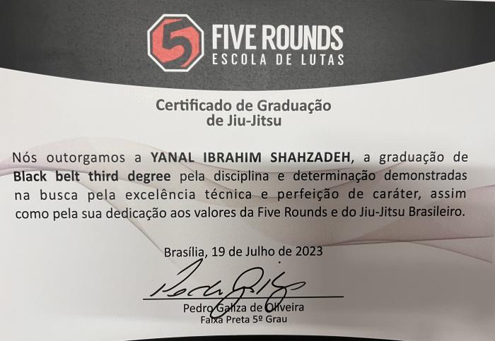 Black belt 3rd degree · July 19, 2023 · Promoted by Pedro galiza de Oliveira