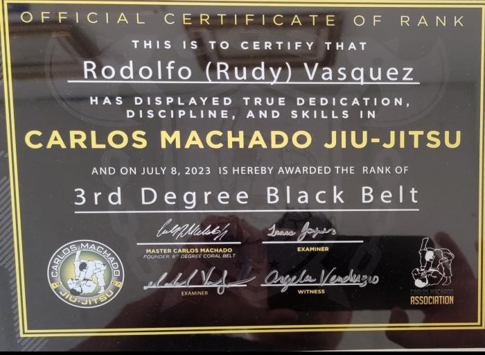 Black belt 3rd degree · July 8, 2023 · Promoted by Carlos Machado