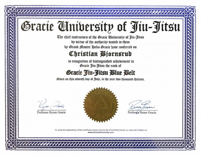 Blue belt · July 7, 2013 · Promoted by Rener Gracie