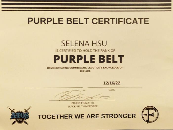 Purple belt · January 4, 2023 · Promoted by Alex Enriquez