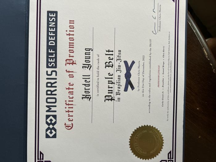Purple belt · December 21, 2022 · Promoted by Chris Morris