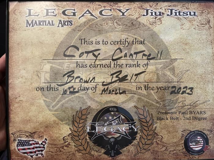 Brown belt · March 10, 2023 · Promoted by Paul Byars