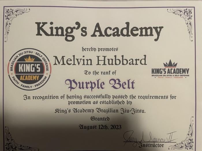 Purple belt · August 12, 2023 · Promoted by Scotty