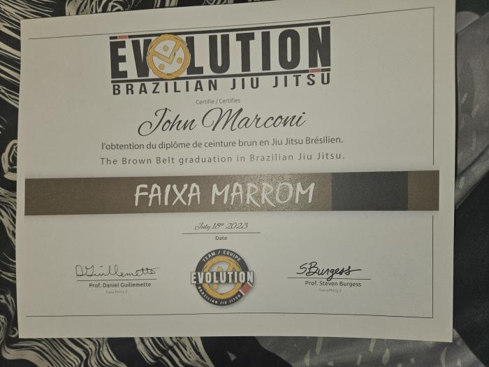 Brown belt · July 18, 2023 · Promoted by Professor Steve Burgess
