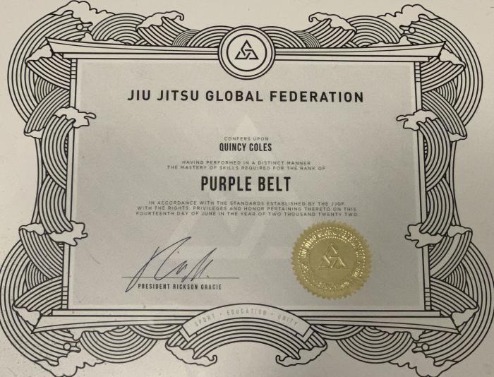 Purple belt · June 4, 2022 · Promoted by Zezinho Mota