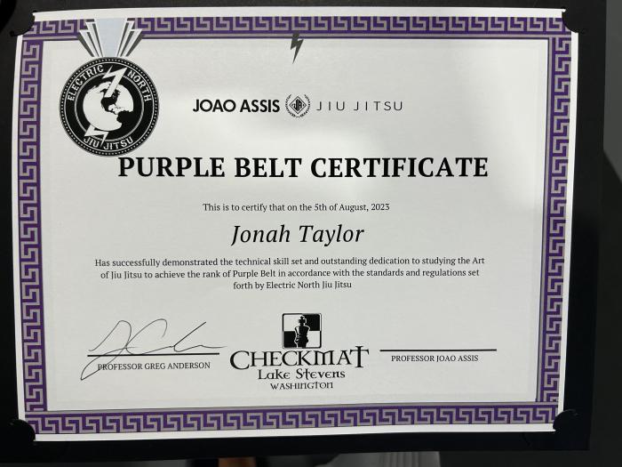 Purple belt · August 5, 2023 · Promoted by Greg Anderson