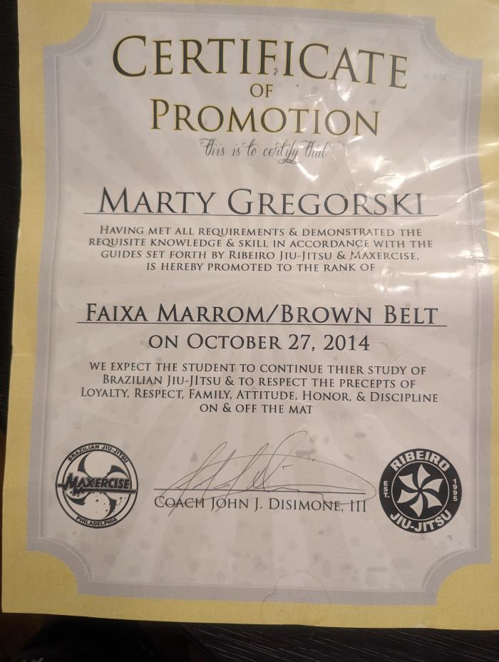 Brown belt · October 27, 2014 · Promoted by John Disimone