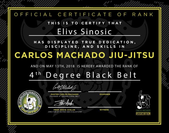 Black belt 4th degree · May 13, 2018 · Promoted by Carlos Machado