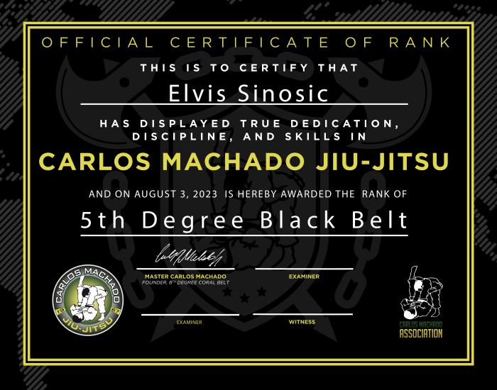 Black belt 5th degree · August 3, 2023 · Promoted by Carlos Machado