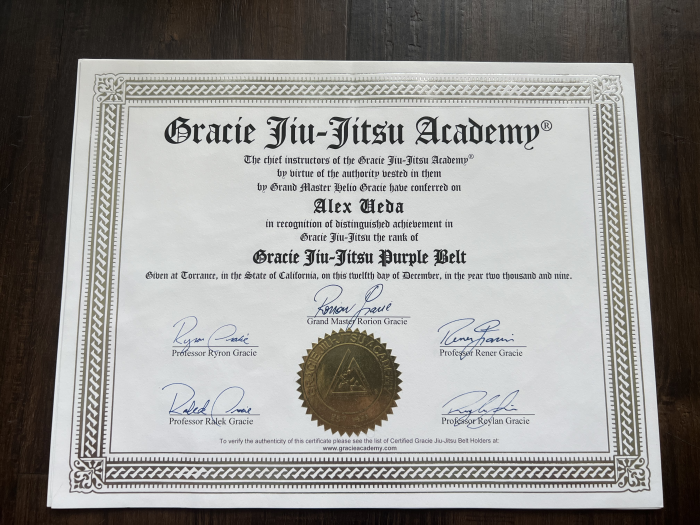 Purple belt · December 12, 2009 · Promoted by Rorion, Ryron, and Rener Gracie