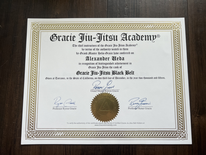 Black belt · December 3, 2016 · Promoted by Rorion, Ryron, and Rener Gracie