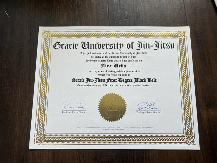 Black belt 1st degree · December 9, 2019 · Promoted by Ryron and Rener Gracie