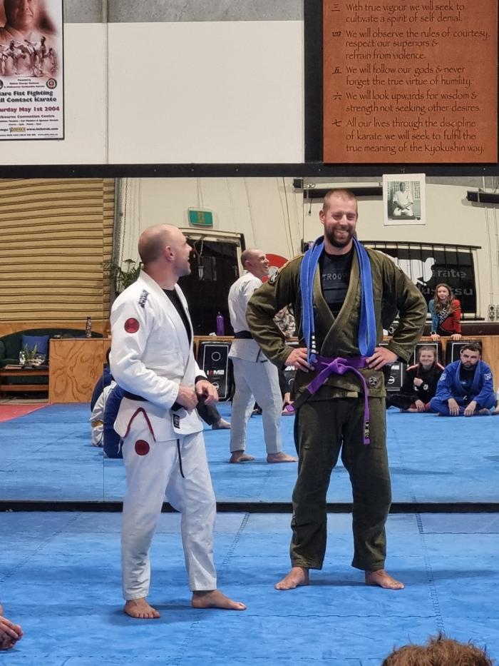 Purple Belt promotion (with Chris Freeman, 28Aug2023)