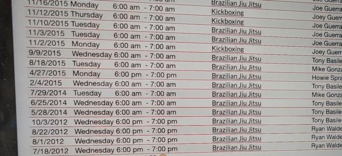 Confirmation of my first ever BJJ class at 303 training center!