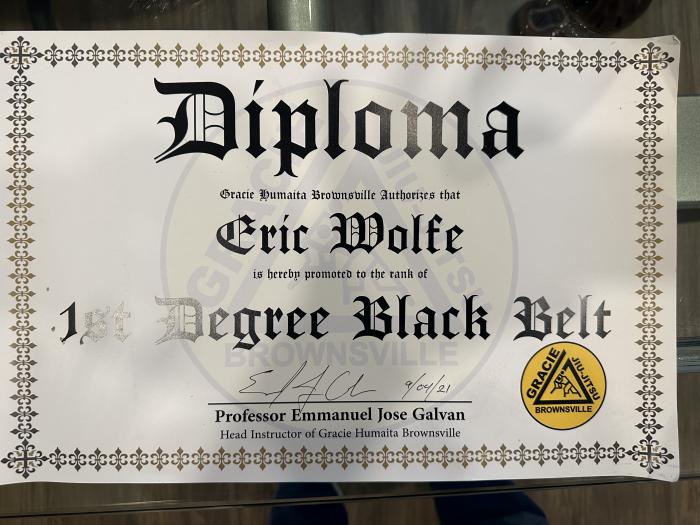 Black belt 1st degree · September 4, 2021 · Promoted by Emmanuel Galvan