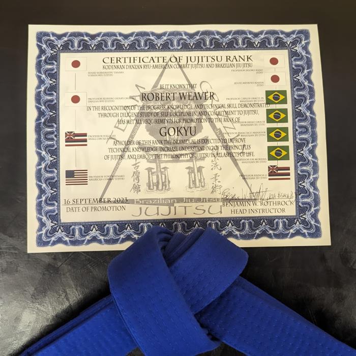 Blue belt · September 16, 2023 · Promoted by Benjamin Rothrock