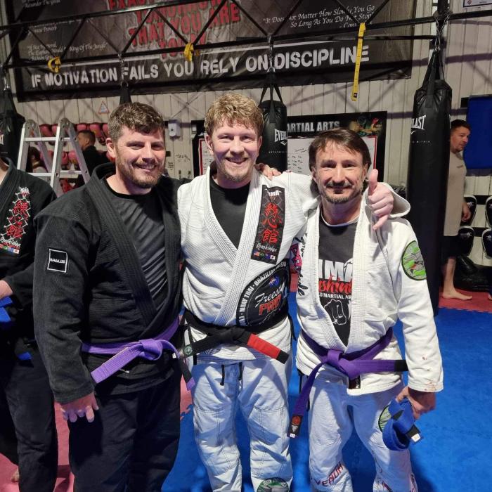 Couple of my longest training students and good friends.  Congrats to Dale on the level up to Purple Belt.