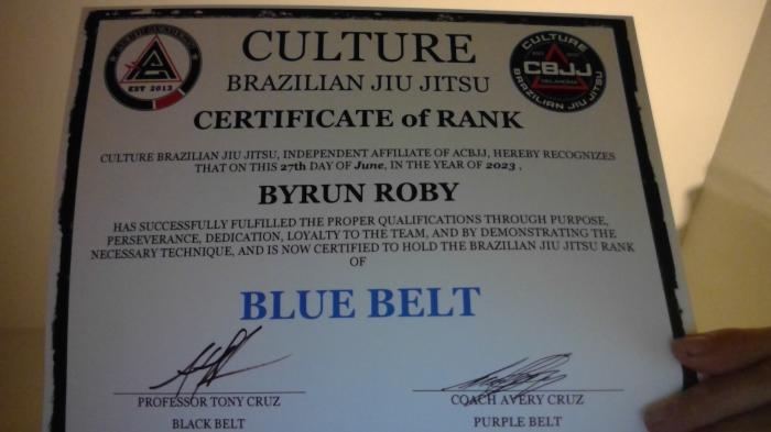 Blue belt · June 27, 2023 · Promoted by Tony Cruz