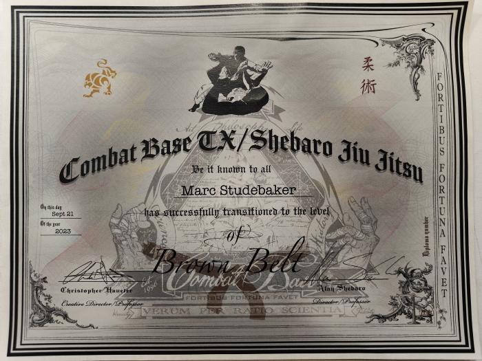Brown belt · September 21, 2023 · Promoted by Alan Shebaro