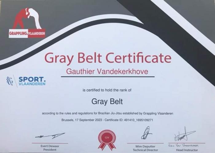 Gray belt · September 17, 2023 · Promoted by Eric Van Vaerenbergh