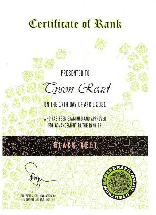 Black belt certificate