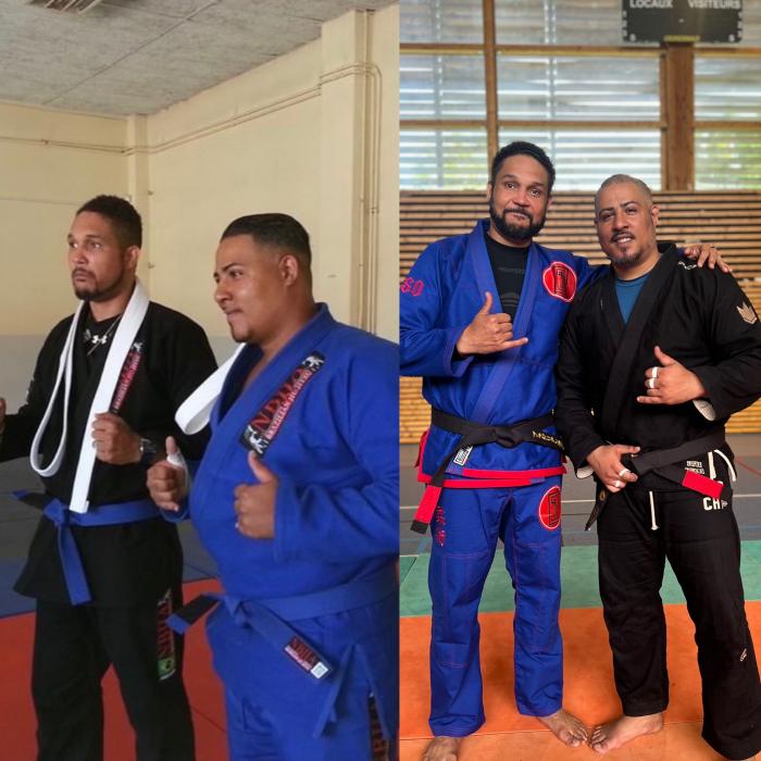 With my team mate Guillaume  1st pic is when we passed our blue belt and decided to open a school in a city where the closest bjj school was 2hours away..