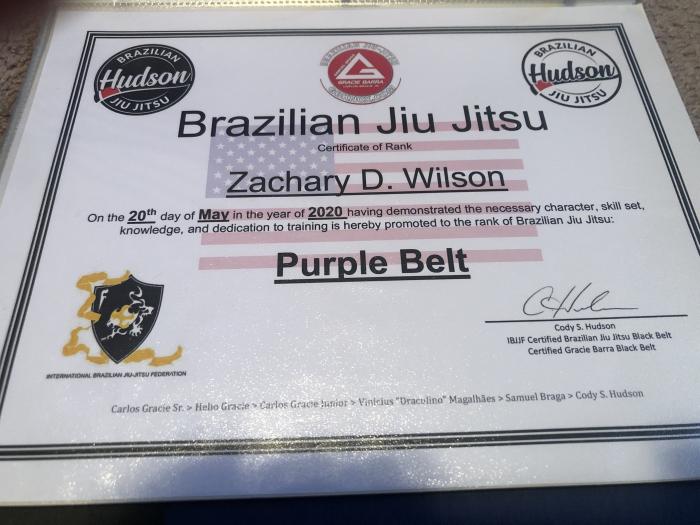 Purple belt · May 20, 2020 · Promoted by Cody Hudson