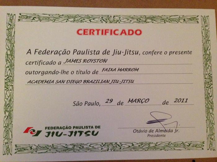 Brown belt · April 23, 2011 · Promoted by Paulo Fernando