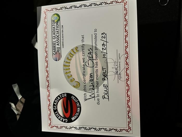 Blue belt · October 27, 2023 · Promoted by Gabriel Gladiator