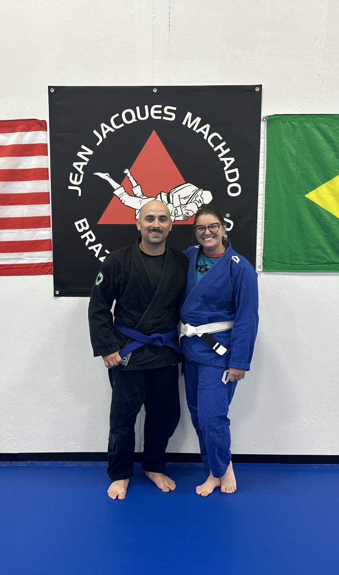 Wife and I the day after my blue belt promotion