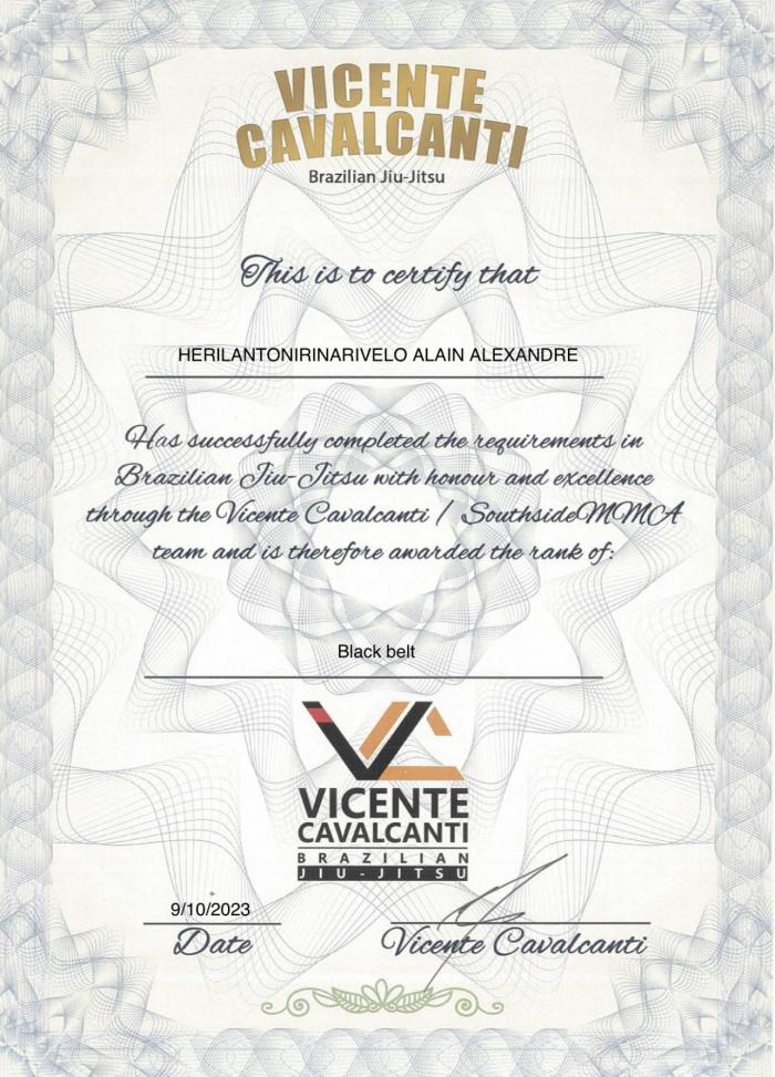 Black belt · October 9, 2023 · Promoted by Vicente Cavalcanti (Southside brazilian jiu jitsu Austraiia)