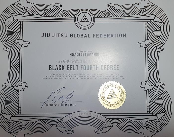 Black belt 4th degree · November 11, 2023 · Promoted by Aldo “Caveirinha” Januário
