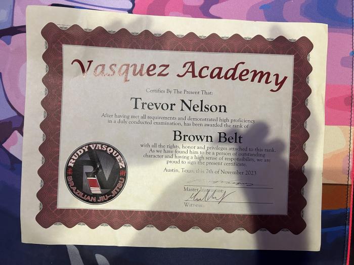 Brown belt · November 7, 2023 · Promoted by Rudy Vasquez