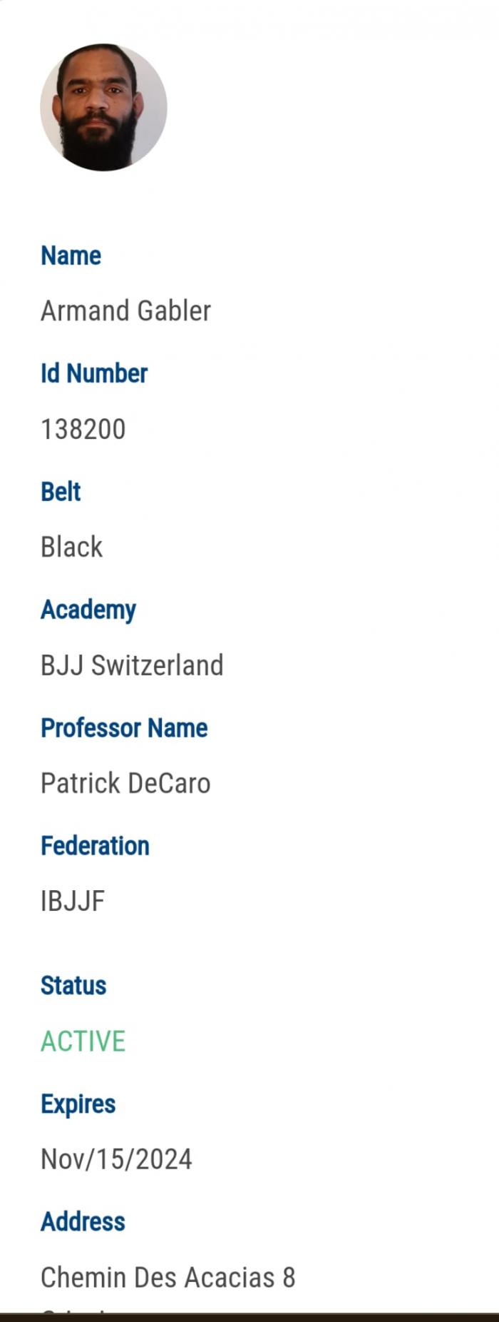 Black belt · November 1, 2023 · Promoted by Patrick Decaro
