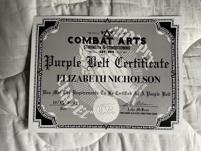 Purple belt · November 15, 2023 · Promoted by John McKean