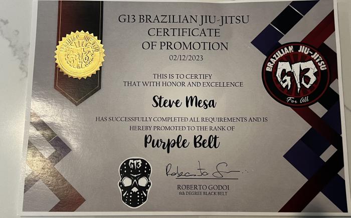 Purple belt · December 2, 2023 · Promoted by Roberto Godoi