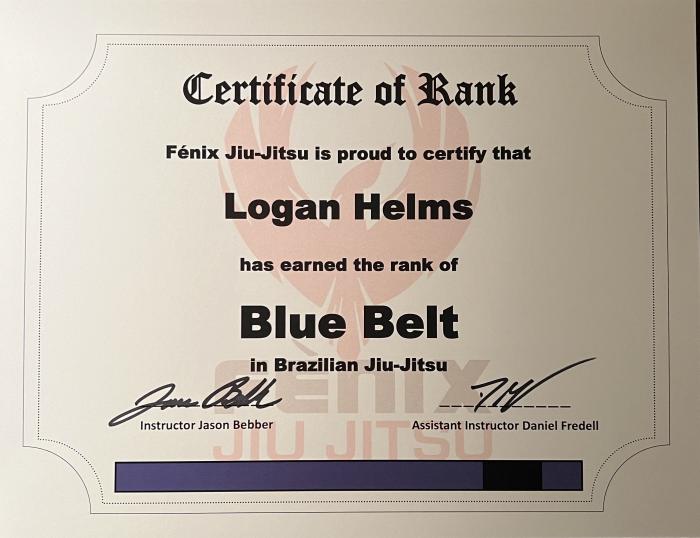 Blue belt · November 6, 2023 · Promoted by Jason Bebber