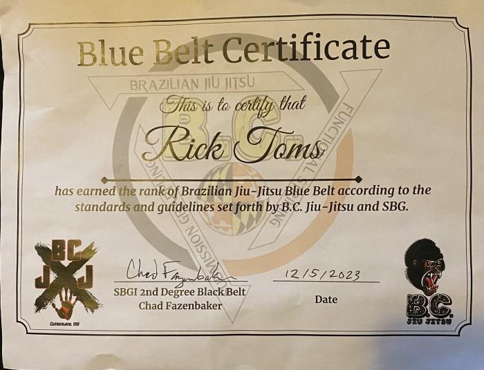 Blue belt · December 5, 2023 · Promoted by Chad Fazenbaker