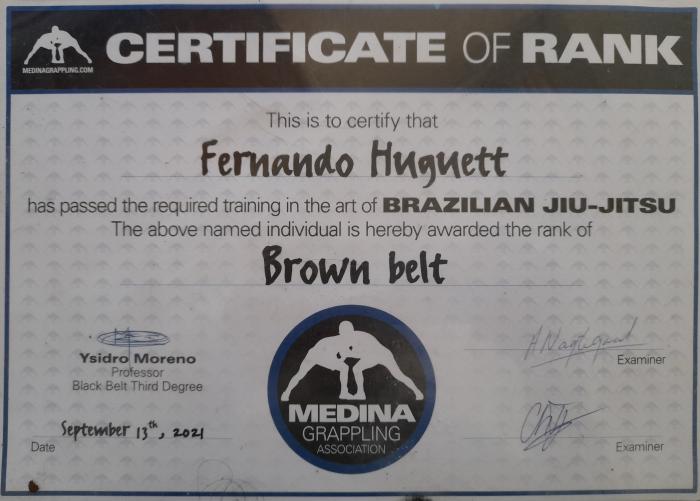 Brown belt · September 13, 2021 · Promoted by Ysidro Moreno