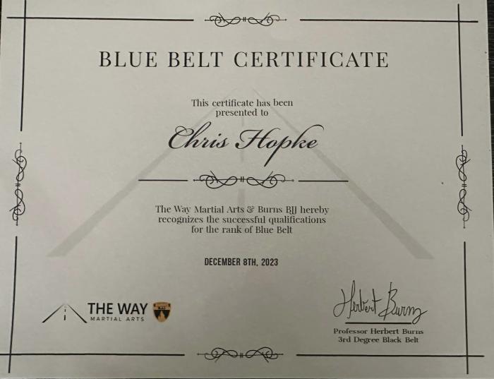 Blue belt · December 8, 2023 · Promoted by Herbert Burns