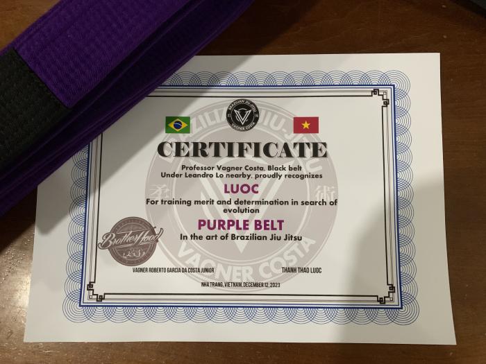 Purple belt · December 12, 2023 · Promoted by Vagner Roberto Garcia Da Costa Junior