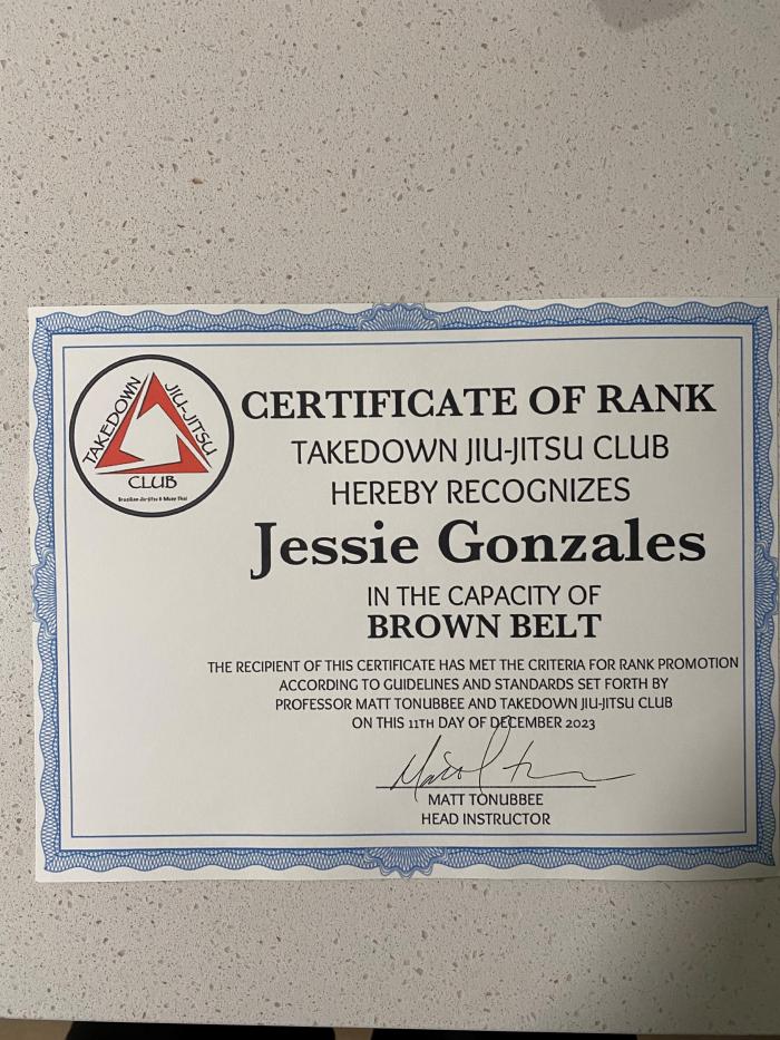 Brown belt · December 11, 2023 · Promoted by Matt Tonubbee