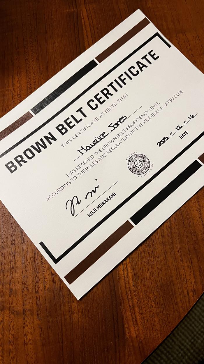 Brown belt · December 16, 2023 · Promoted by Koji Murakami