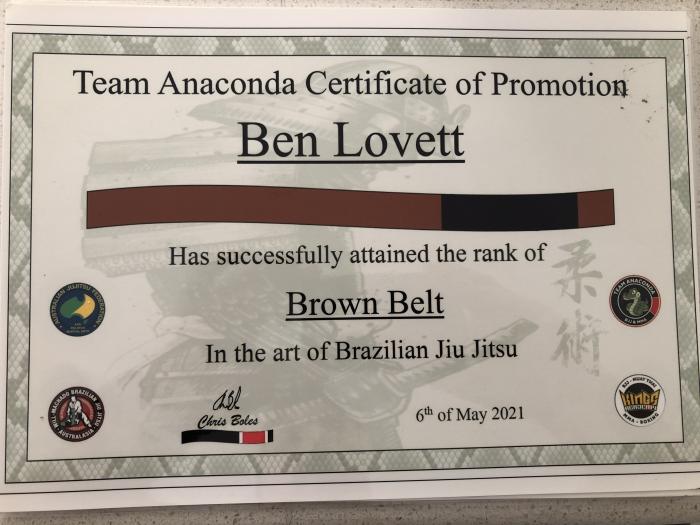Brown belt · May 6, 2021 · Promoted by Chris Boles